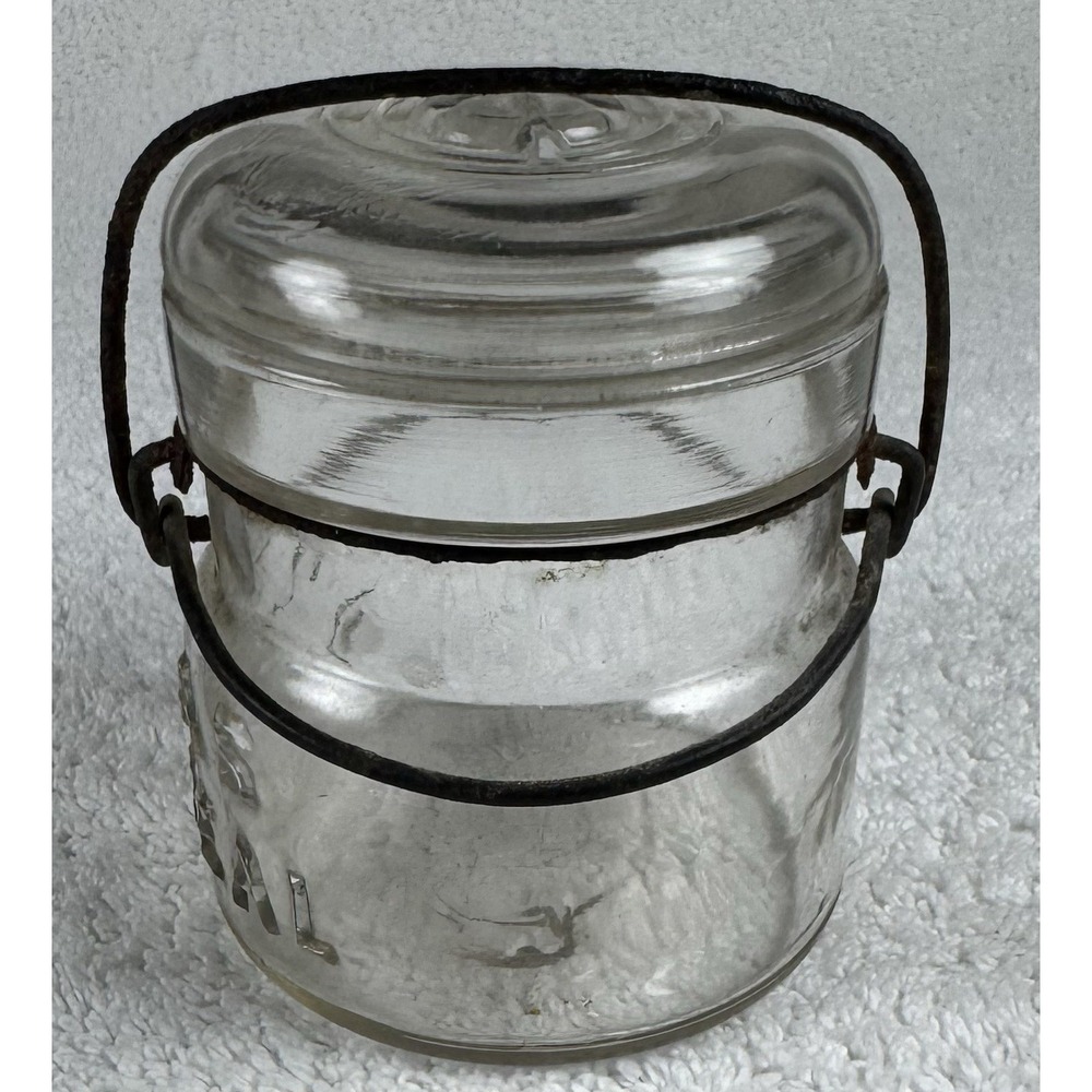 VTG Half-Pint E-Z Seal Atlas Glass Canning Jar w/Glass Lid/Wire Bail 4" Tall